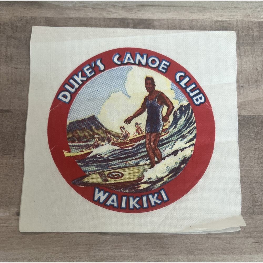 Vintage DUKE'S CANOE CLUB WAIKIKI Cocktail Napkin Kahanamoku Surfing Decoupage